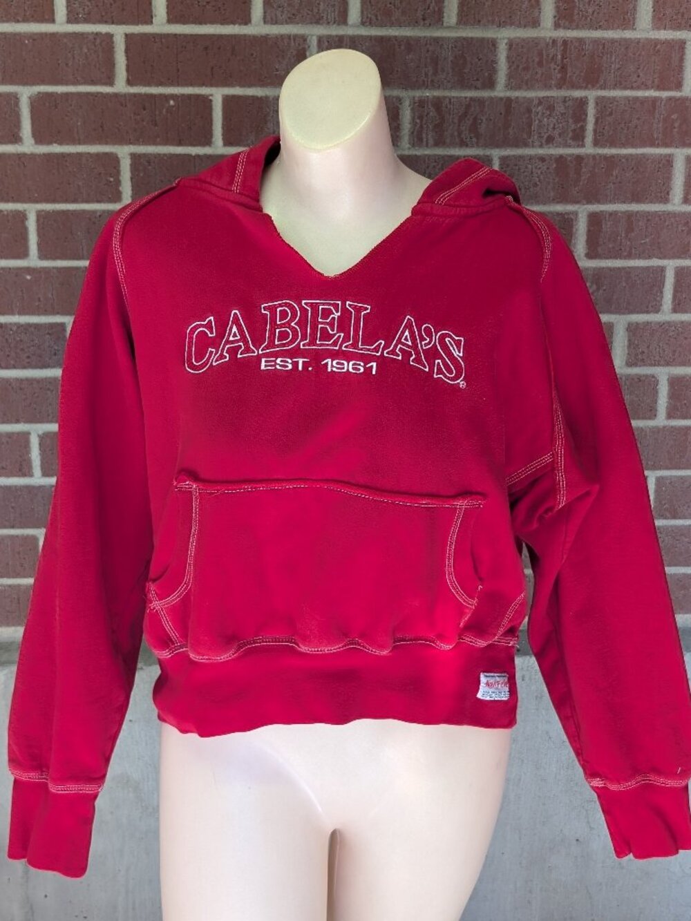 Cabela's Logo Hoodie Womens Small Red Boxy Pullover Sweatshirt Y2K Gorpcore S